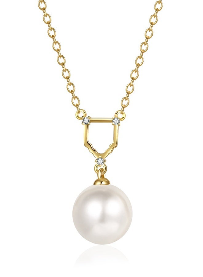 Moonmory 18K Gold Plated 925 Silver Pearl Pendant Necklace For Women, Original Design Door Frame Islamic Inspired Pearl Necklace With White Zircon, Valentine's Day Ramadan Mother's Day Gifts - Image 1