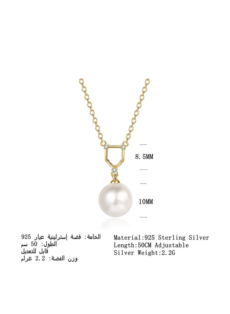 Moonmory 18K Gold Plated 925 Silver Pearl Pendant Necklace For Women, Original Design Door Frame Islamic Inspired Pearl Necklace With White Zircon, Valentine's Day Ramadan Mother's Day Gifts - Image 2