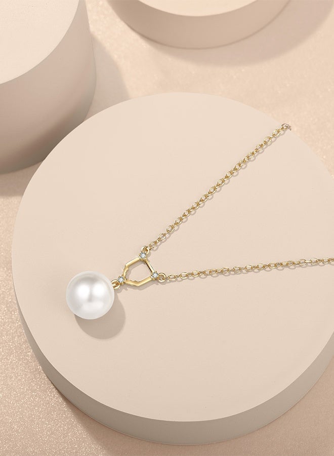 Moonmory 18K Gold Plated 925 Silver Pearl Pendant Necklace For Women, Original Design Door Frame Islamic Inspired Pearl Necklace With White Zircon, Valentine's Day Ramadan Mother's Day Gifts - Image 3