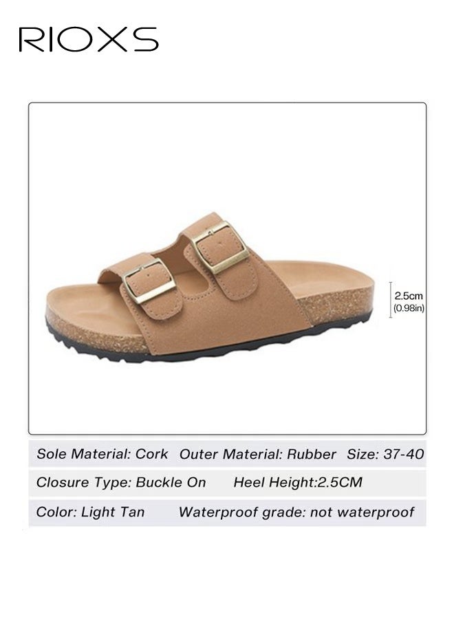RIOXS Women's Flat Sandals, Lane Cork Footbed Sandals, Comfort Adjustable Slides Slippers Shoes, Platform Suede Sandals For Women, Open Toe Slides Slip On Slippers With Buckle, For Indoor And Outdoor Use - Image 3