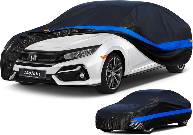 Molebt Car Cover Waterproof All Weather for Automobiles, Universal Fit Audi A4, Toyota Corolla/Prius, KIA Forte, Hyundai Elantra, Chevrolet Volt, Volkswagen Jetta, Honda Insight, Ford Focus etc. - Image 1