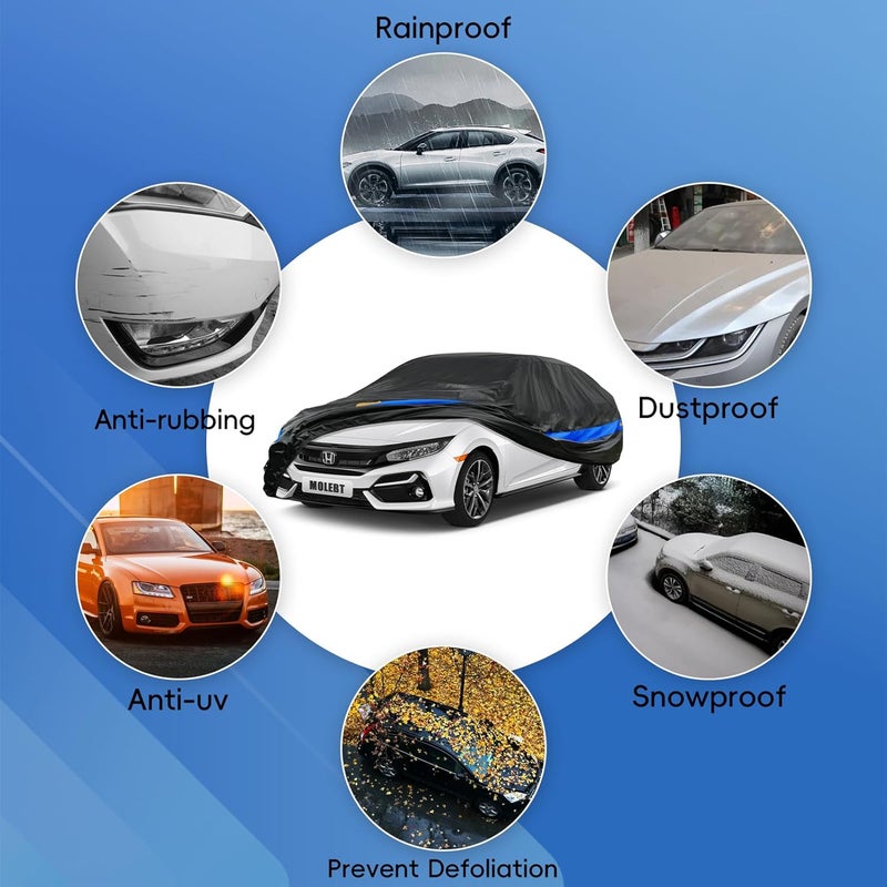 Molebt Car Cover Waterproof All Weather for Automobiles, Universal Fit Audi A4, Toyota Corolla/Prius, KIA Forte, Hyundai Elantra, Chevrolet Volt, Volkswagen Jetta, Honda Insight, Ford Focus etc. - Image 3