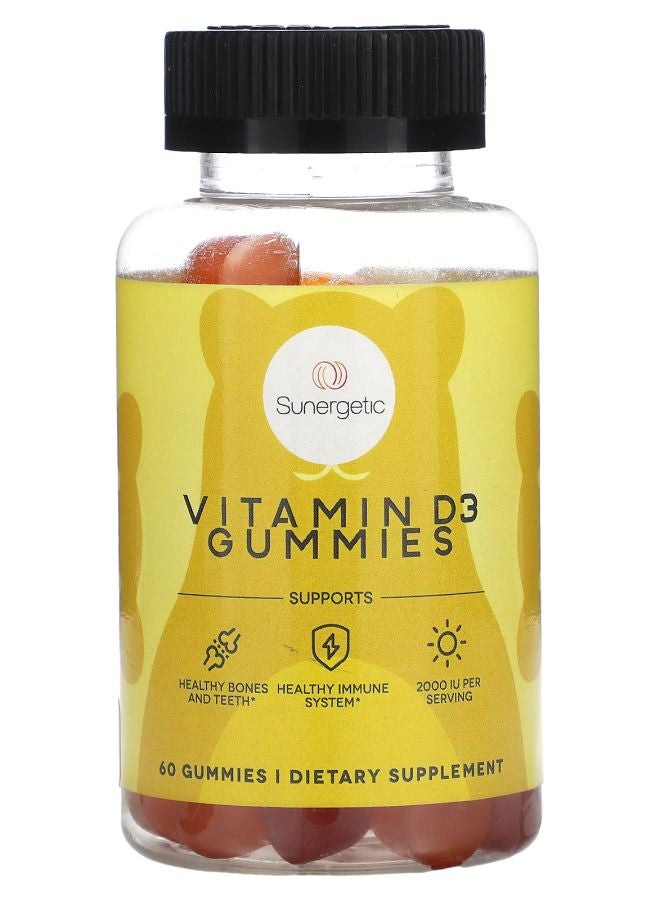 Sunergetic Vitamin D3 Gummies Strawberry Peach and Mango 60 Gummies