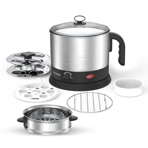Cellecor Multi-Cook Kettle CMK13 Magic Chef With Steamer, Egg Tray, Idli Stand, Poacher Tray, Steel Tray, Multi Cooker Electric Kettle (1.3 L, Black) - Image 1