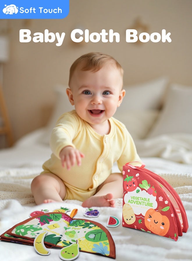 سوفت تاتش كتابان من القماش للأطفال، ألعاب تعليمية للأطفال بصوت خشخشة، كتاب للأطفال الصغار، لعبة تنمية مبكرة للرضع بنمط قابل للتمزيق، ألعاب تعليمية للأطفال الصغار من عمر 0 إلى 18 شهرًا - Image 2
