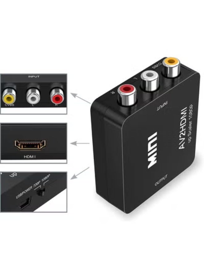 Chabeia RCA to HDMI Converter, 1080P RCA Composite CVBS AV to HDMI Video Audio Converter Adapter Compatible with N64 Wii PS2 Xbox VHS VCR Camera DVD, Support PAL/NTSC with USB Power Cable - Image 1