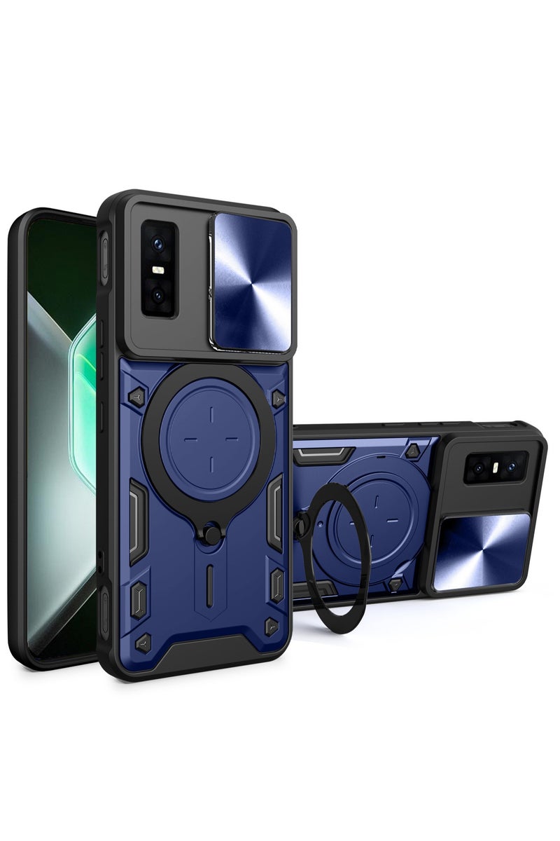 غطاء إنفينيكس جي تي 30 برو 5G - هجين رفيع من سيليكون TPU مقاوم للصدمات مع غطاء PC صلب أنيق، بغطاء كاميرا منزلق وحامل مغناطيسي معدني