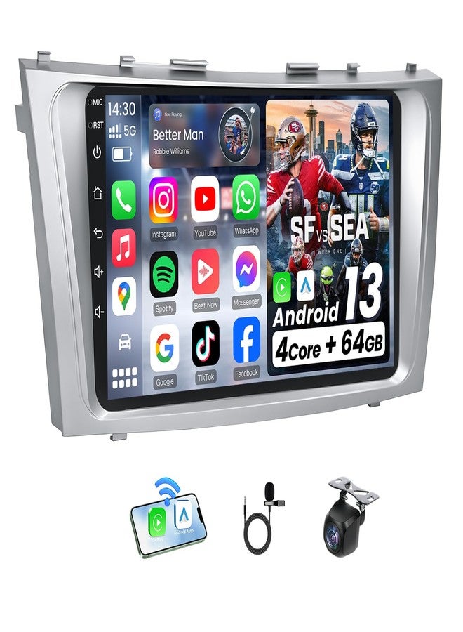 Jerqry 64G ROM Car Radio for Toyota Camry 2007 2008 2009 2010 2011: Upgrade 9 Inch HD Touch Screen 5G WiFi Wireless CarPlay Android Auto 1080P Backup Camera, GPS Bluetooth FM SWC Stereo - Image 1