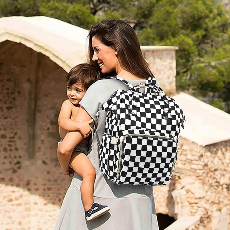 LIMHOO 3 in 1 Diaper Bag Backpack Multifunction Large Baby Bags with Changing Pad  Stroller Straps Waterproof Nappy Bag for Mom Baby Care Checkered - Image 2