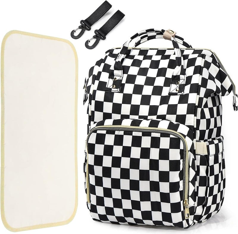 LIMHOO 3 in 1 Diaper Bag Backpack Multifunction Large Baby Bags with Changing Pad  Stroller Straps Waterproof Nappy Bag for Mom Baby Care Checkered - Image 1