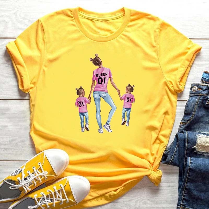Generic Summer New Super Mom Themed White Tee for Women WZY443-Yellow