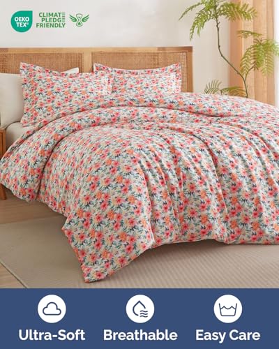 CGK Unlimited Duvet Cover Queen Size Set Extra Soft Floral Duvet Cover 90 x 90 with 2 Pillow Shams Comfy Breathable Floral Bedding Set Hotel Luxury Fade Free with Zipper Closures and Ties Blush Bouquet - Image 3