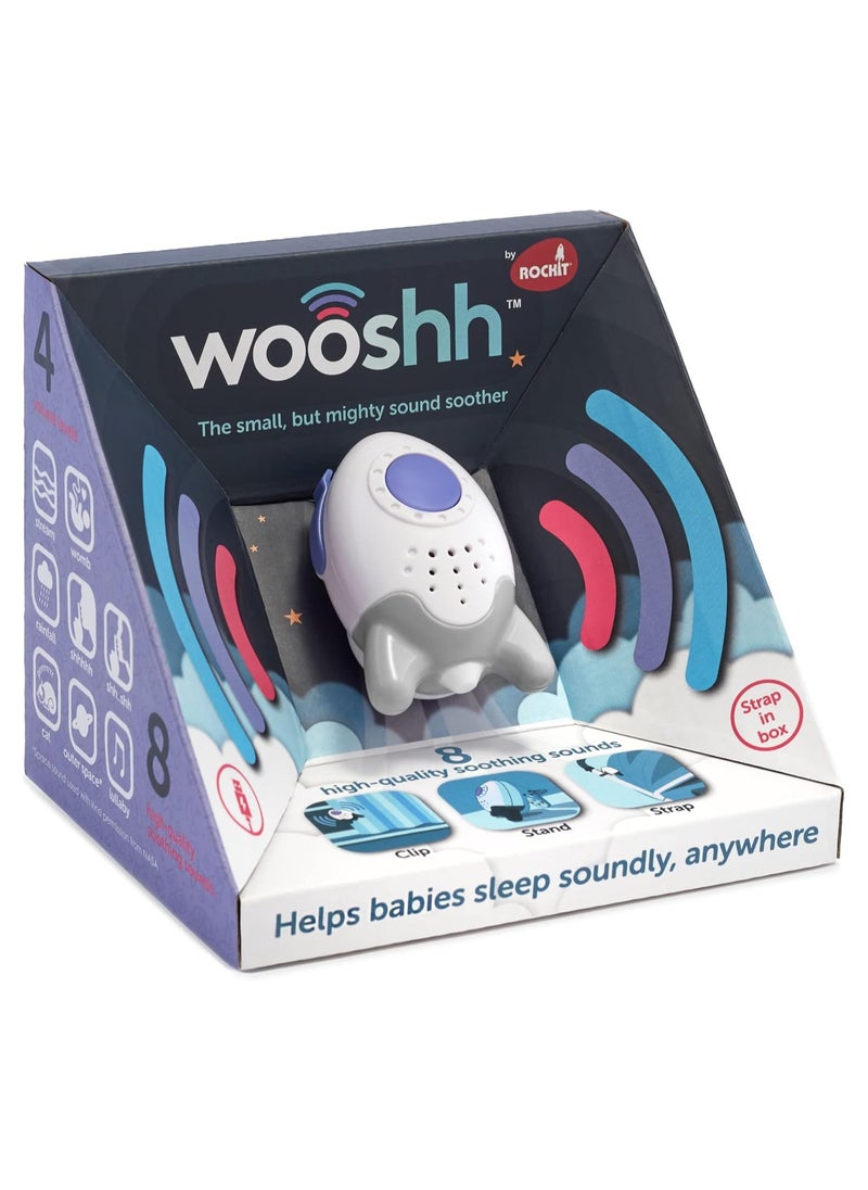 ROCKIT Wooshh Noice Machine for Baby -  Baby Sleep Soother Rechargeable Sound Machine with 8 Calming Sounds and 4 Volume Levels. Stand, Clip or Strap it. You can take it with You Everywhere, White  - Image 1