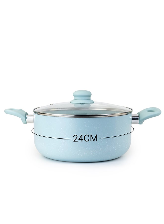 WILSON Oak Casserole with Lid and Marble Coating, Soft Touch Handle, Stew Pot Suitable for Gas, Electric, Induction, and Ceramic Stove Dutch Oven - 24cm – Blue - Image 3