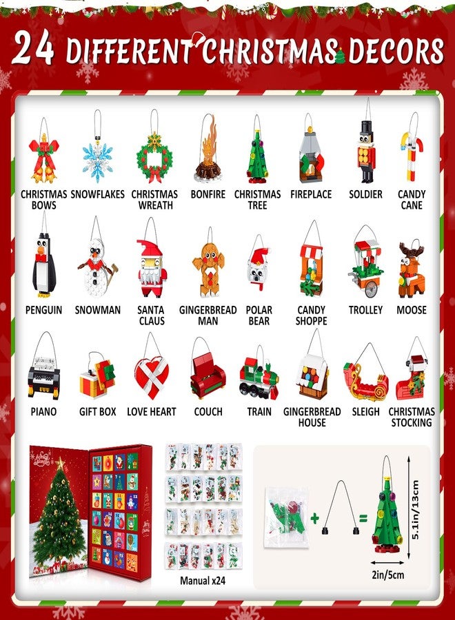 HOGOKIDS 2025 Advent Calendar Christmas Ornaments Building Set, 24 Days Countdown Hanging Christmas Tree Decor Wreath Santa Snowman Xmas Gift Stocking Stuffer Building Toys for Kids Boys Girls Ages 6+ - Image 4