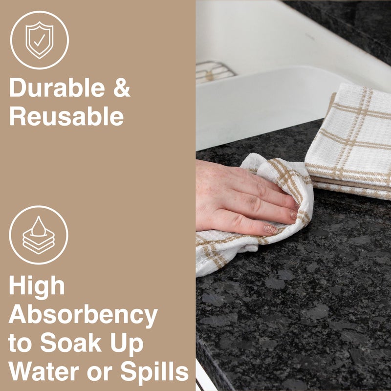 T-fal T-Fal Premium Waffle Dish Cloths: Highly Absorbent  Super Soft Long Lasting - 100% Cotton  12""x13"" Flat Waffle Dish Towel for Cleaning & Drying Dishes  (12-Pack)  Sand  - Image 3