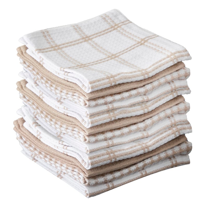 T-fal T-Fal Premium Waffle Dish Cloths: Highly Absorbent  Super Soft Long Lasting - 100% Cotton  12""x13"" Flat Waffle Dish Towel for Cleaning & Drying Dishes  (12-Pack)  Sand  - Image 1