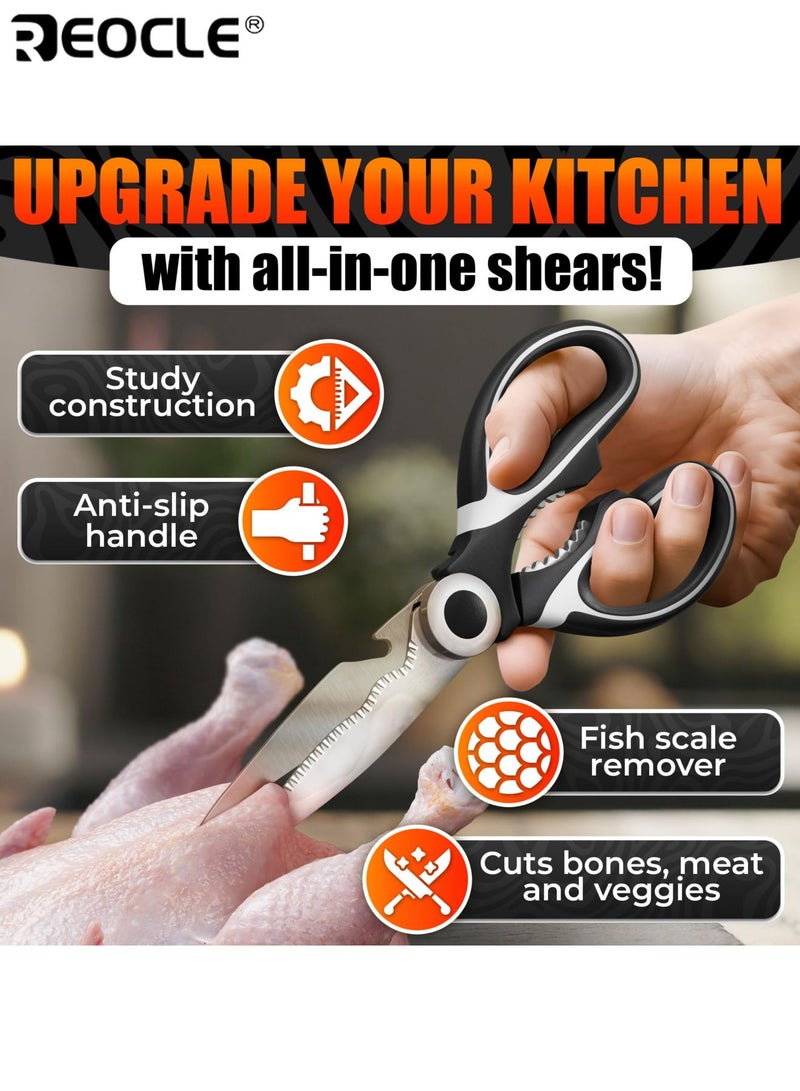 REOCLE Heavy-Duty Kitchen Shears Stainless Steel Food Scissors for Cutting Chicken Fish Meat Poultry Ergonomic Multipurpose Cooking Baking Prep Tool - Image 3