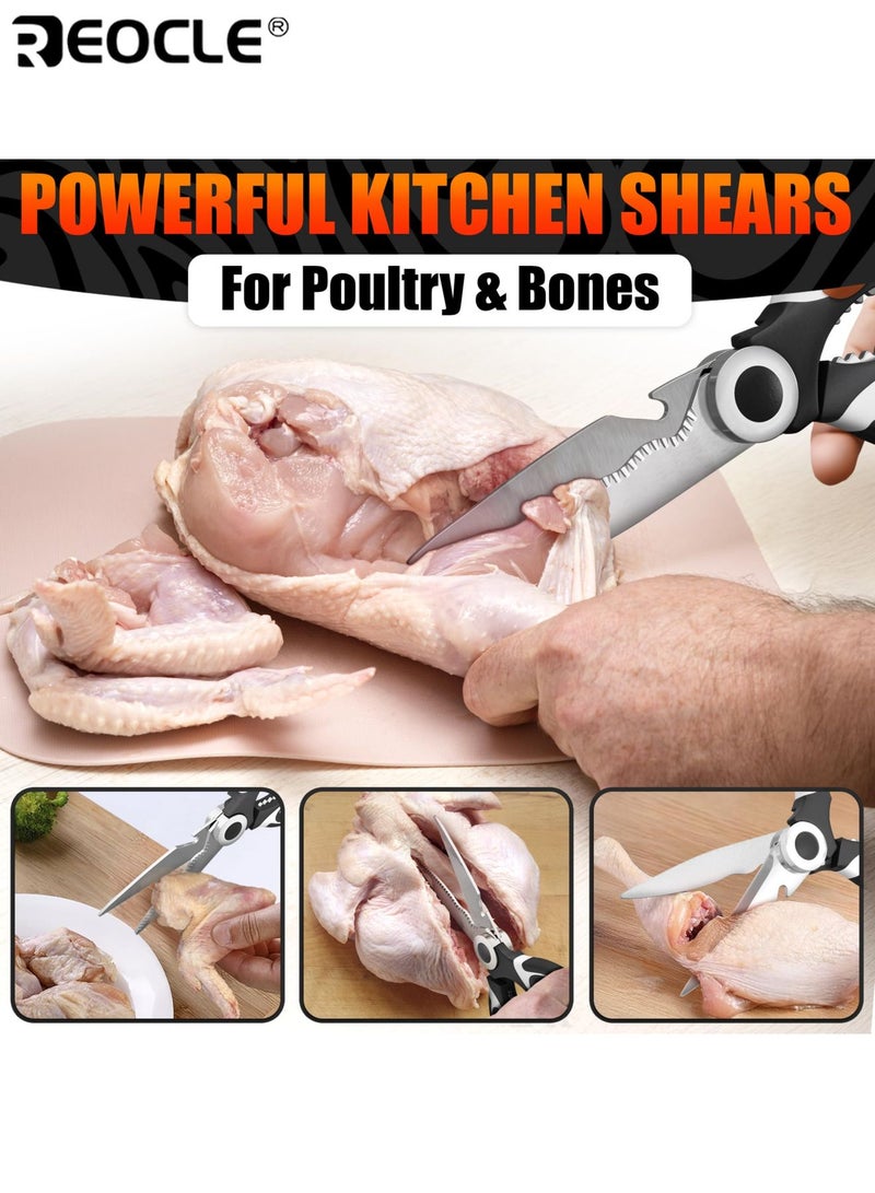 REOCLE Heavy-Duty Kitchen Shears Stainless Steel Food Scissors for Cutting Chicken Fish Meat Poultry Ergonomic Multipurpose Cooking Baking Prep Tool - Image 4