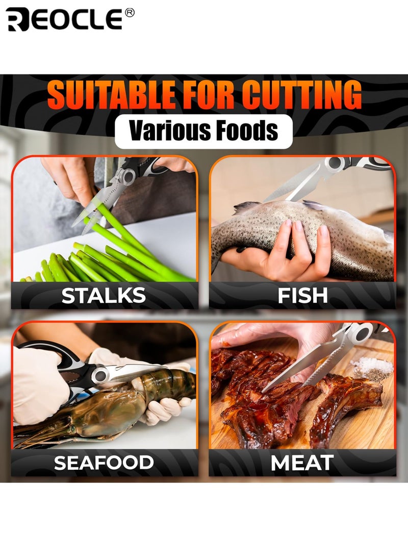 REOCLE Heavy-Duty Kitchen Shears Stainless Steel Food Scissors for Cutting Chicken Fish Meat Poultry Ergonomic Multipurpose Cooking Baking Prep Tool - Image 5