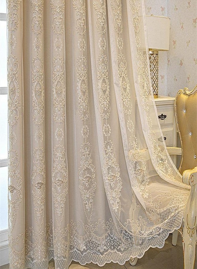 Amidoudou ستائر أميدودو الأوروبية ذات الطبقتين مع ستائر علوية لغرفة المعيشة وغرفة النوم، ستائر مطرزة بالزهور ثلاثية الأبعاد (بيج، 54 × 84 بوصة) - Image 4