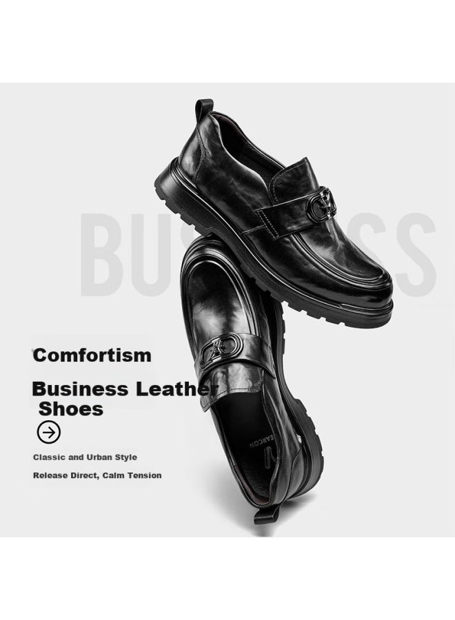 YEARCON Yierkang Lefu Men's New Business Casual Slip-on Thick-soled Leather Shoes 96167w Black 42 - Image 3