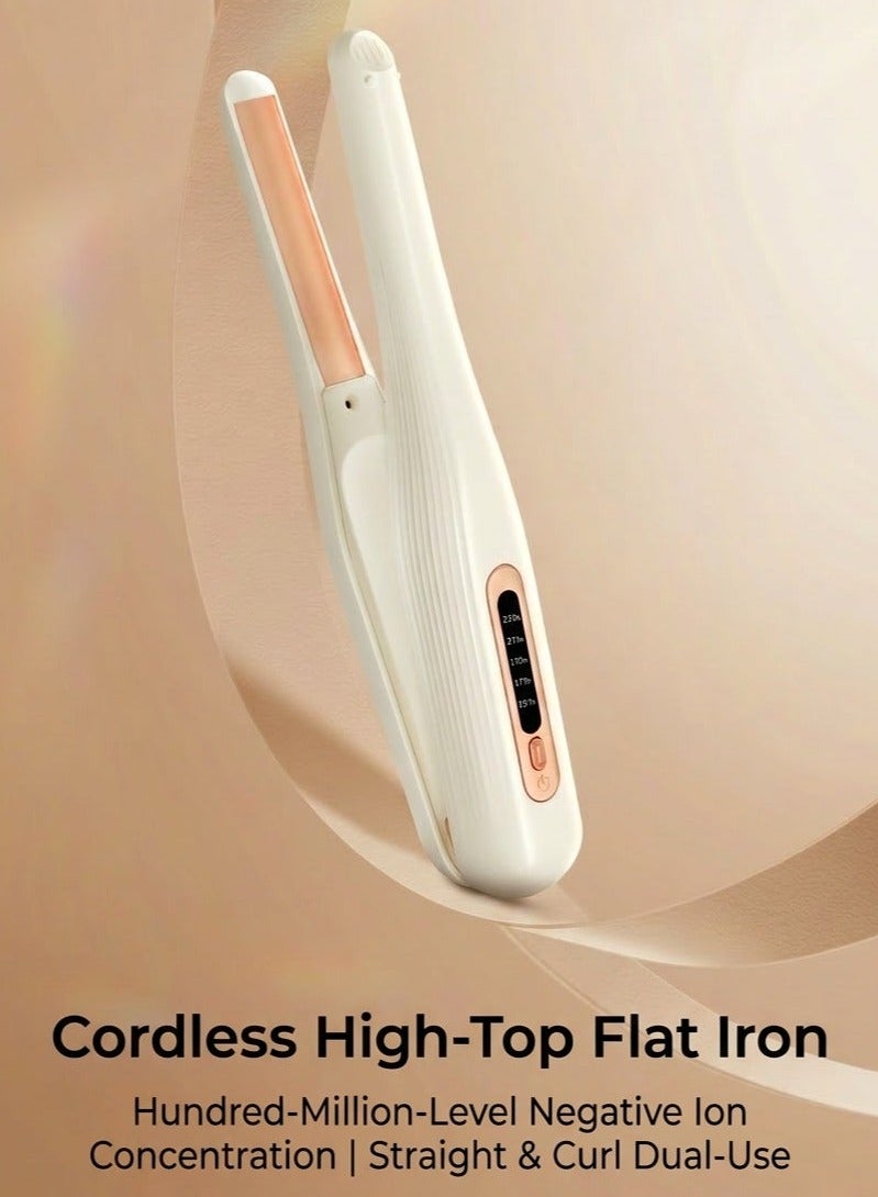 Cordless Hair Straightener 2 In 1 Portable Flat Iron with 200 Million Negative Ions 4500mAh Rechargeable Curling Iron 5 Adjustable Temperatures Lightweight Mini Styling Wand for Travel Women and Men - Image 2