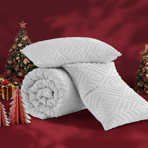 Andency Light Grey King Size Comforter Set, 3 Pieces Boho Bedding Set & Collections, Farmhouse Tufted Fluffy Bedding Comforter Sets for King Bed (1 Comforter 104x90In, 2 Pillowcases) - Image 3