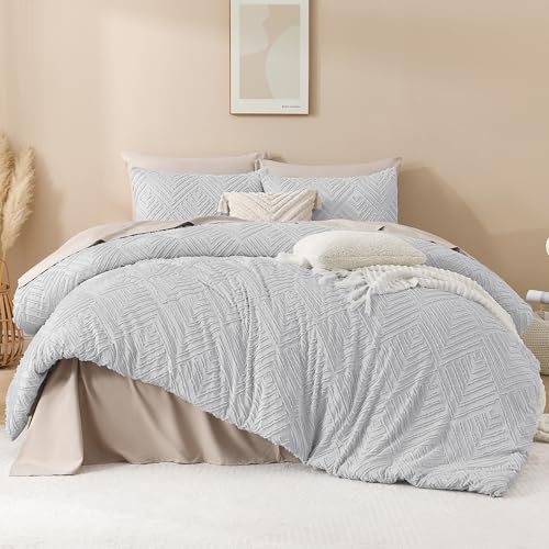 Andency Light Grey King Size Comforter Set, 3 Pieces Boho Bedding Set & Collections, Farmhouse Tufted Fluffy Bedding Comforter Sets for King Bed (1 Comforter 104x90In, 2 Pillowcases) - Image 2