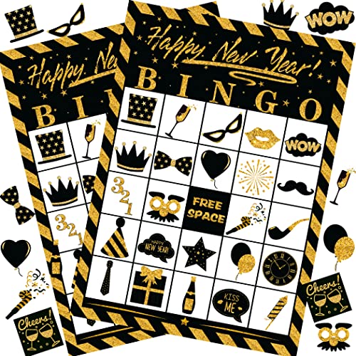 Joy Bang New Years Games for Kids Adults New Years Bingo Cards 24 Players for Family Friends Large Group New Years Crafts Activities Party Favors Supplies Gifts for Children - Image 1