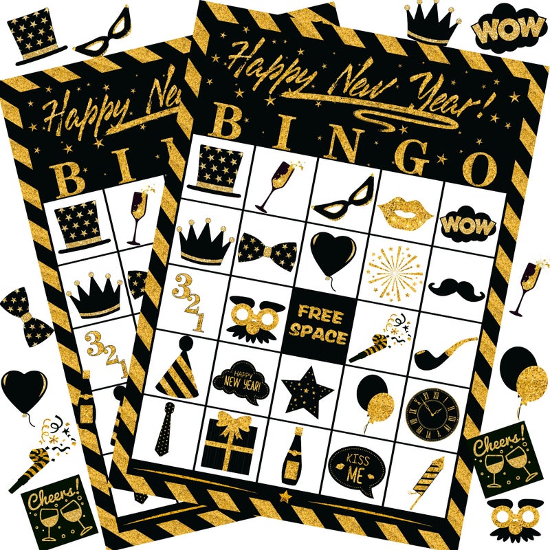 Joy Bang New Years Games for Kids Adults New Years Bingo Cards 24 Players for Family Friends Large Group New Years Crafts Activities Party Favors Supplies Gifts for Children - Image 2