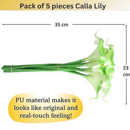 Tdas Artificial Lily Flowers Plants Home Decor Items Flower Plant for vase Living Room Hall Bedroom Decorative Decoration - 34 CM Long (Pot Not Included) (Green, 5 Pcs) - Image 3