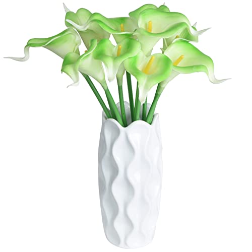 Tdas Artificial Lily Flowers Plants Home Decor Items Flower Plant for vase Living Room Hall Bedroom Decorative Decoration - 34 CM Long (Pot Not Included) (Green, 5 Pcs) - Image 1