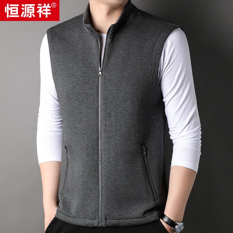 380g Stand Collar Sleeveless Crop Top Leisure Zipper Open Shirt Vest Men Autumn Urban Style Cotton Polyester Daily Use Black - Image 2