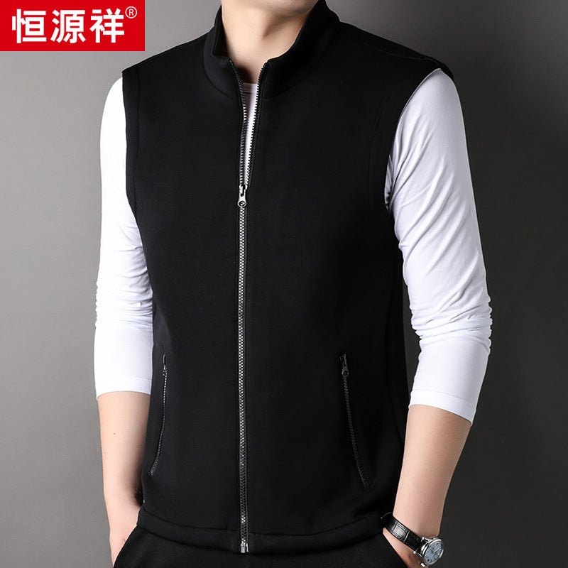 380g Stand Collar Sleeveless Crop Top Leisure Zipper Open Shirt Vest Men Autumn Urban Style Cotton Polyester Daily Use Black - Image 1