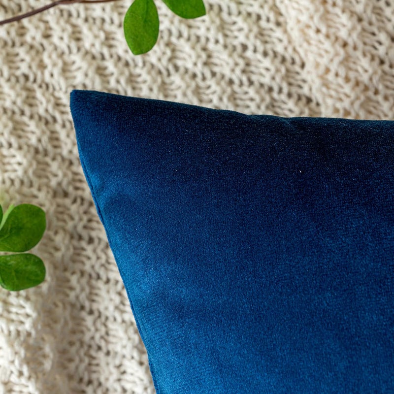 EMEMA Pack of 2 Velvet Pillow Covers Decorative Square Pillowcase Soft Solid Cushion Case for Sofa Bedroom Car 16x16 Inch Dark Blue - Image 2