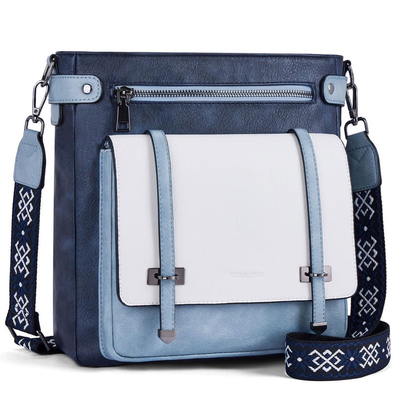 Roulens Crossbody Bags for Women,Multi Pocket Crossbody Purses Vegan Leather Shoulder Handbags Travel Purse Adjustable Strap - Image 1