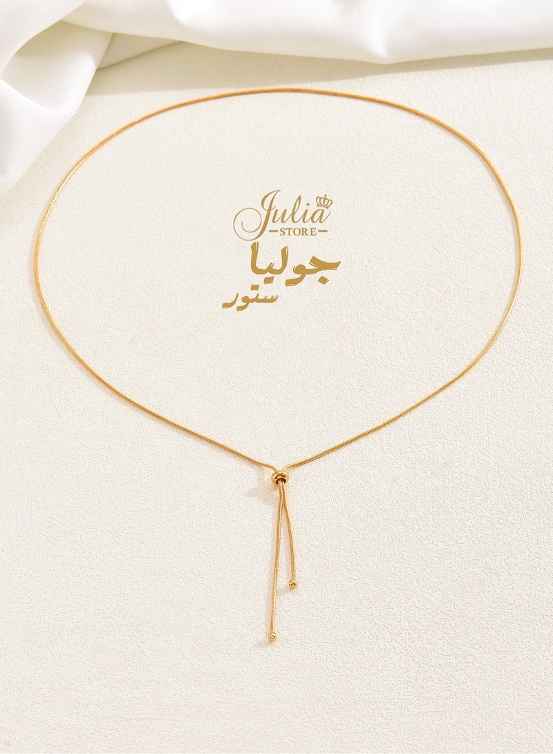 18K Gold Plated Stainless Steel Adjustable Trendy Elegant Thin Snake Slider Y Necklace