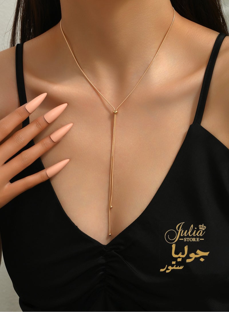 18K Gold Plated Stainless Steel Adjustable Trendy Elegant Thin Snake Slider Y Necklace