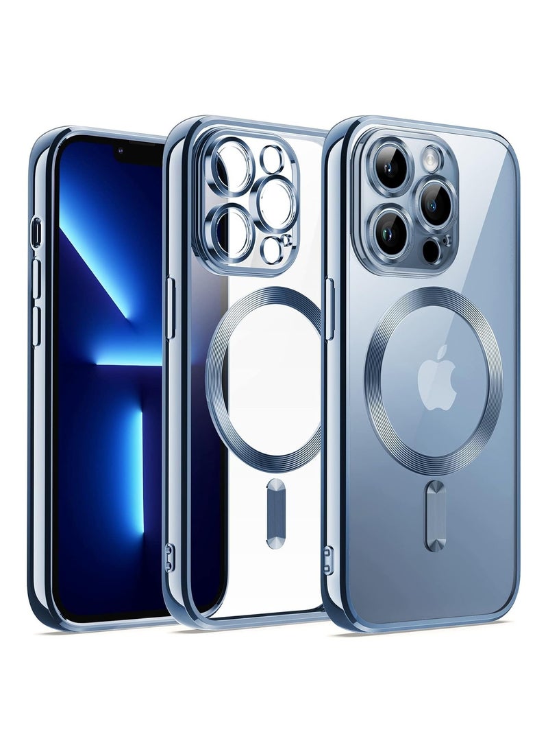 Generic - Electroplated Case for iPhone 15 Pro Max 6.7-Inch, Camera Lens Full Protection, Compatible with MagSafe Wireless Charging, Shockproof Soft TPU Phone Cover (Blue) - Image 1