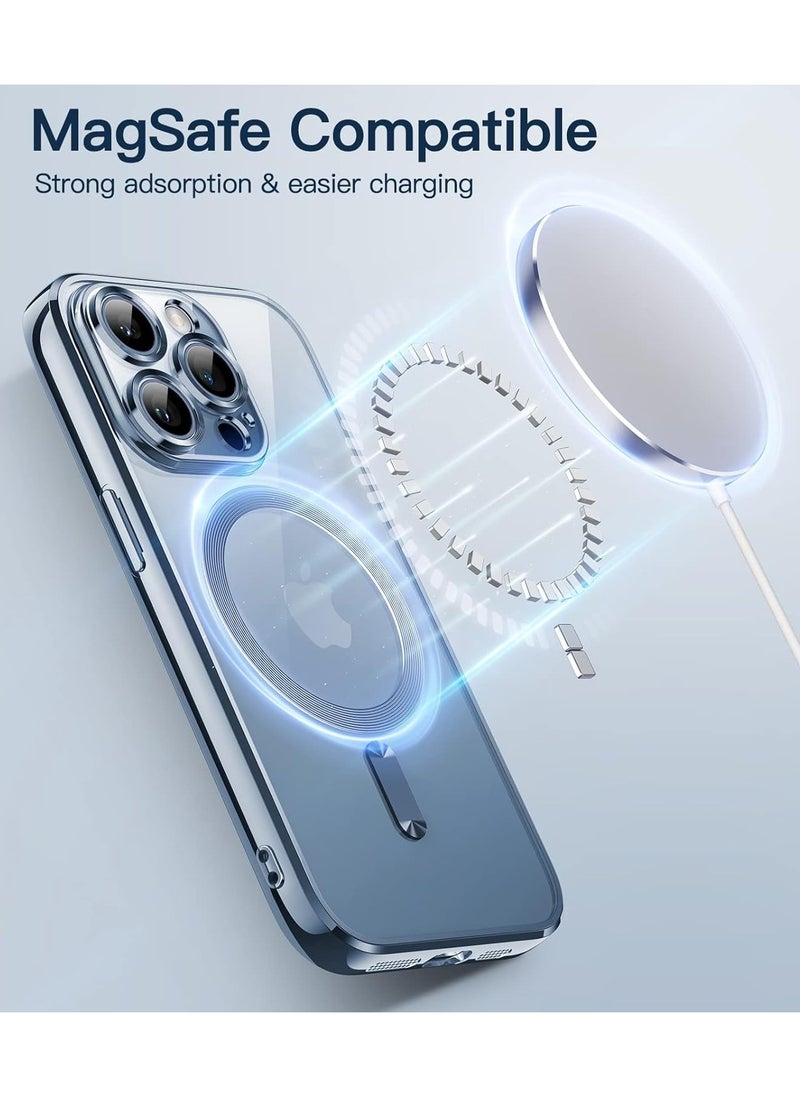 Generic - Electroplated Case for iPhone 15 Pro Max 6.7-Inch, Camera Lens Full Protection, Compatible with MagSafe Wireless Charging, Shockproof Soft TPU Phone Cover (Blue) - Image 1