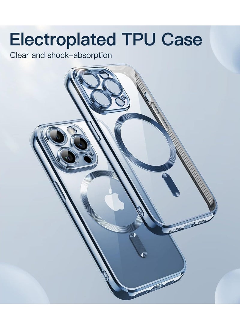 Generic - Electroplated Case for iPhone 15 Pro Max 6.7-Inch, Camera Lens Full Protection, Compatible with MagSafe Wireless Charging, Shockproof Soft TPU Phone Cover (Blue) - Image 1