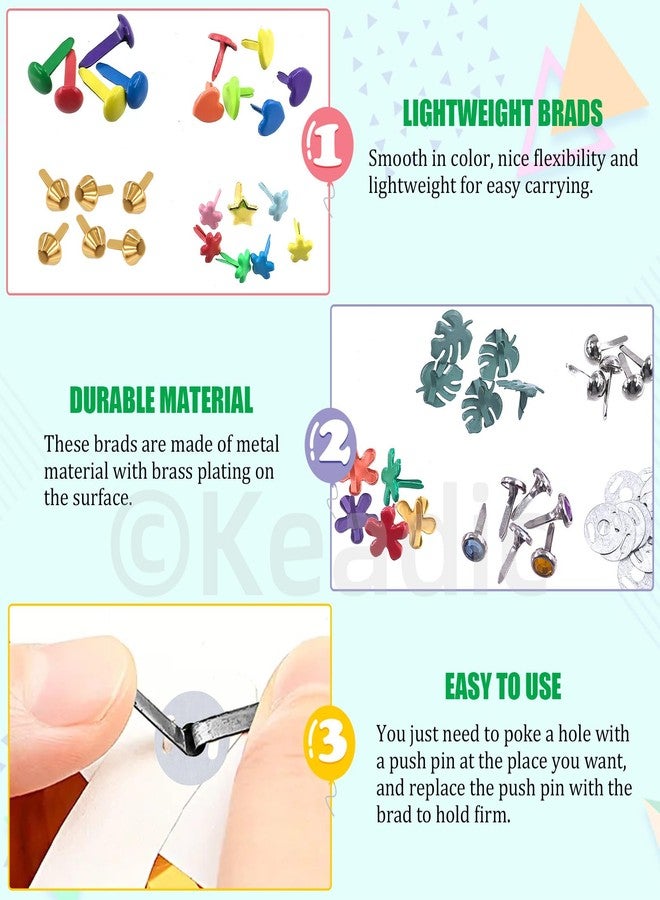 Keadic 491Pcs Metal Paper Fasteners Brads and Single Hole Metal Punch Pliers Assortment Set, Multi Color Mini Split Pins Pastel Brads with Washers for Crafting Scrapbooking DIY Supplies - Image 5