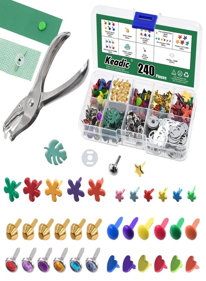 Keadic 491Pcs Metal Paper Fasteners Brads and Single Hole Metal Punch Pliers Assortment Set, Multi Color Mini Split Pins Pastel Brads with Washers for Crafting Scrapbooking DIY Supplies - Image 1