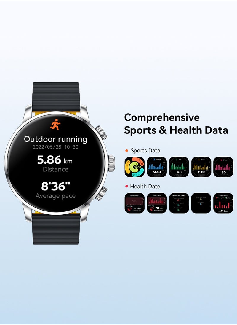 KIESLECT - Smart Watch Kr2 (Answer/Make Calls) for Men Women,1.43" FHD AMOLED Screen with AOD,24/7 Blood Oxygen SpO2 Heart Rate Monitor,100 Sports Modes,IP68 Waterproof,Compatible with Android iOS,Black - Image 1
