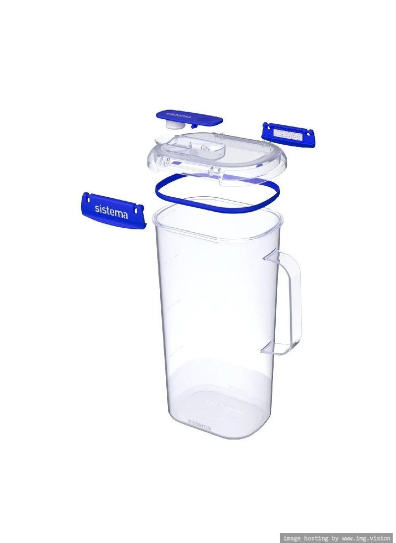 sistema - Sistema Klip It Plus 2 Liter Juice Jug, Stackable & Portable with built in leak proof seal, and Easy Locking Clips. Is Microwave, Dishwasher safe and BPA Free, Dark Blue Clips. - Image 1