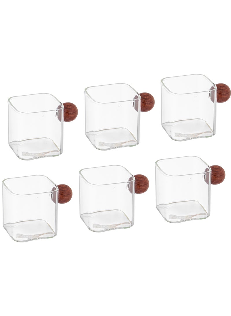 Dania Wooden handle glass coffee cup set, 6 pieces  - Image 1