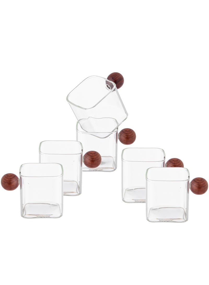 Dania Wooden handle glass coffee cup set, 6 pieces  - Image 2