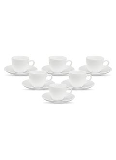 Mash Ceramic White Cup & Saucer Set 230ml, Cappuccino Cups and Saucers Espresso Sets for Serving Hot Tea Latte Cafe Mocha Coffee Drinks Porcelain Microwave Dishwasher Safe 6oz Pack of Six  - Image 1