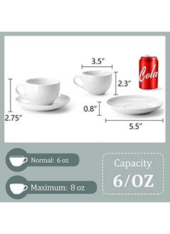 Mash Ceramic White Cup & Saucer Set 230ml, Cappuccino Cups and Saucers Espresso Sets for Serving Hot Tea Latte Cafe Mocha Coffee Drinks Porcelain Microwave Dishwasher Safe 6oz Pack of Six  - Image 5